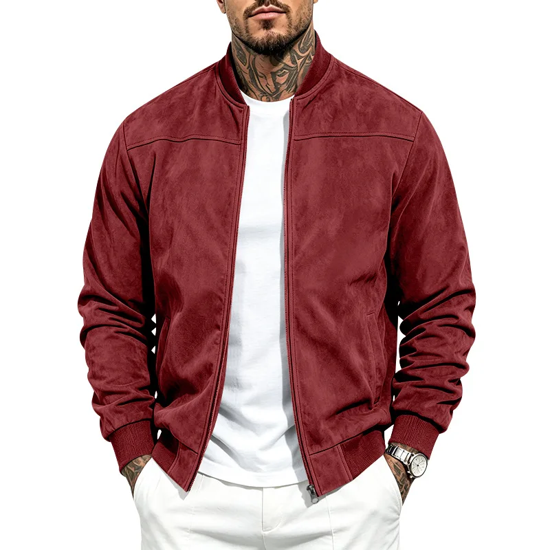 Herren Herbst- und Winter-Freizeitjacke in Übergröße aus Wildleder mit Reißverschluss und Stehkragen, Langarm – Detail 29