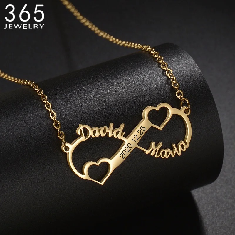 Custom Infinity Name Necklaces Love Record Date Hollow Heart Stainless Steel Jewelry For Women Girlfriend Anniversary Gift