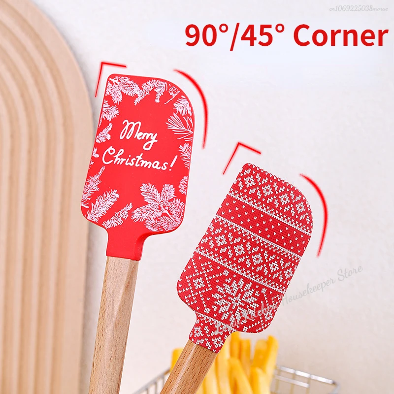 Christmas Non-Stick Silicone Cake Spatula Wooden Handle Chocolate Butter Mixer Pastry Cream Scraper Baking Kitchen Accessories