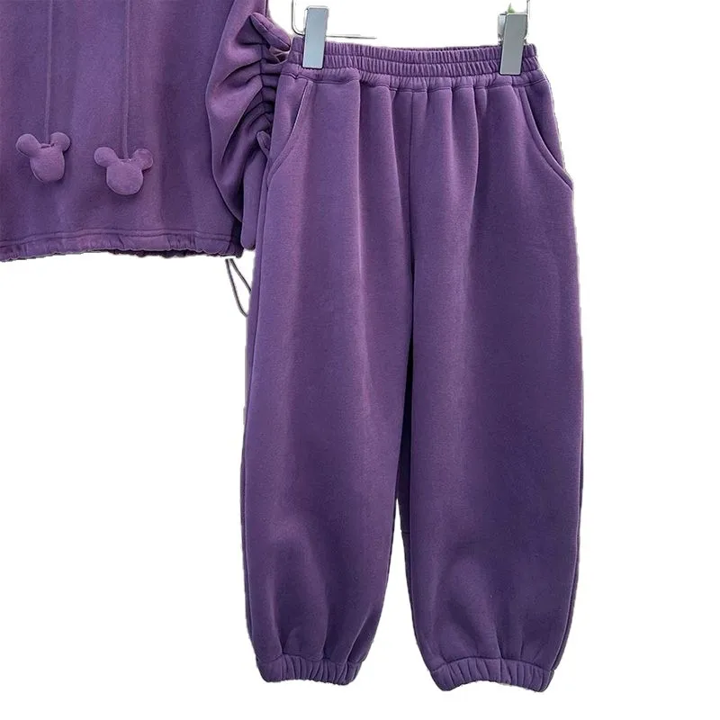 2026 autumn winter Teenager Clothes girls Children Set hooded sweatshirt bear top + wide leg Pant tracksuit 4 6 8 10 12 14 year