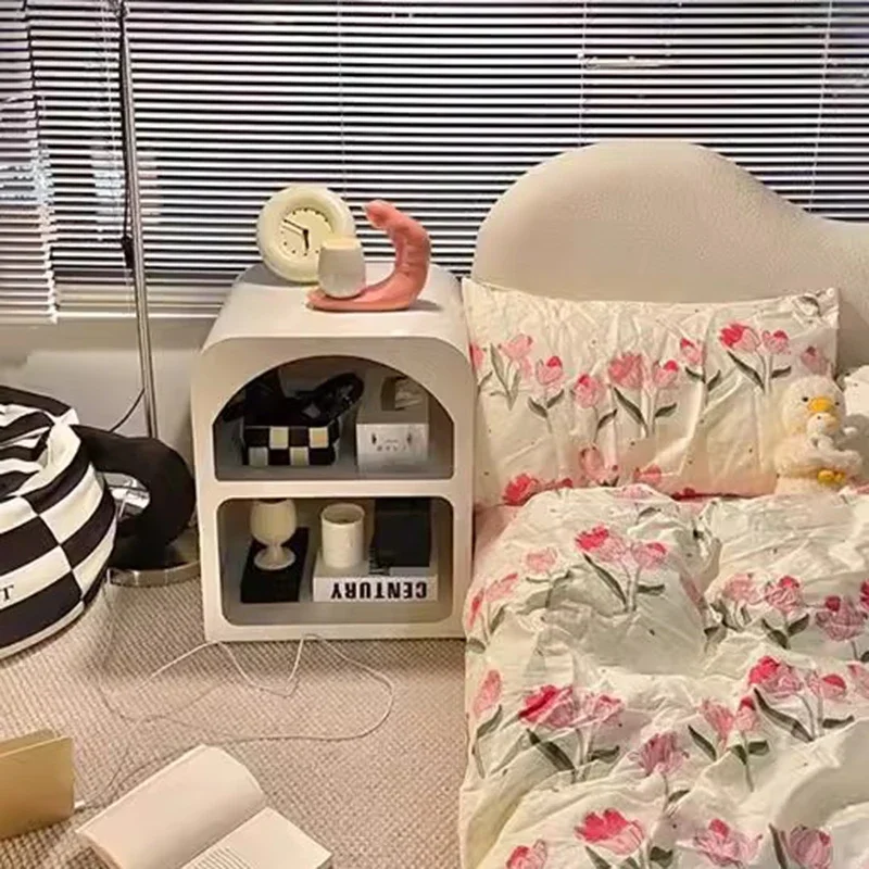 Nordic Cream Bedsides Table White Aesthetic Drawers Storage Bedsides Table Room Organizer Mesita De Noche Dormitorio Furniture image 3