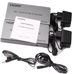 4K 120M HDMI KVM Extender over RJ45 Ethernet Cat5e/6 Cable HDMI USB extender Transmitter Receiver kit Support USB Mouse Keyboard