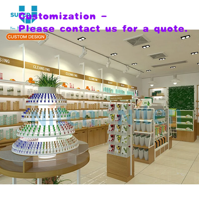 custom.Professional Retail Skin Care Cosmetic Display Cabinet Shelving Custom Care Products Floor Display Stand