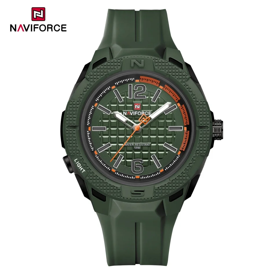 นาฬิกาข้อมือผู้ชาย NAVIFORCE ของแท้ สาย TPU แฟชั่น นาฬิกาควอตซ์ดิจิตอล กันน้ำ เข็มเรืองแสง Relogio Masculino
