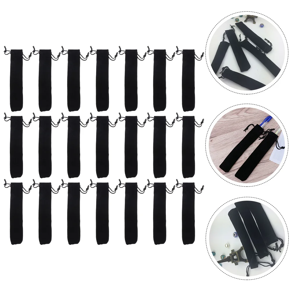 

100Pcs Velvets Drawstring Pen Holders Black Portable Lightweight Pencil Bags Small Pen Organizer Practical Storage for Korean