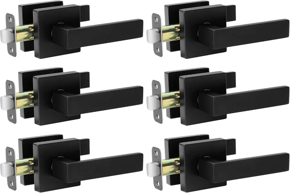 

Matte Black Door Handle Interior Door Knob Passage Levers Set (No Lock), 6 Pack Heavy Duty Door Handle for Hall or Closet