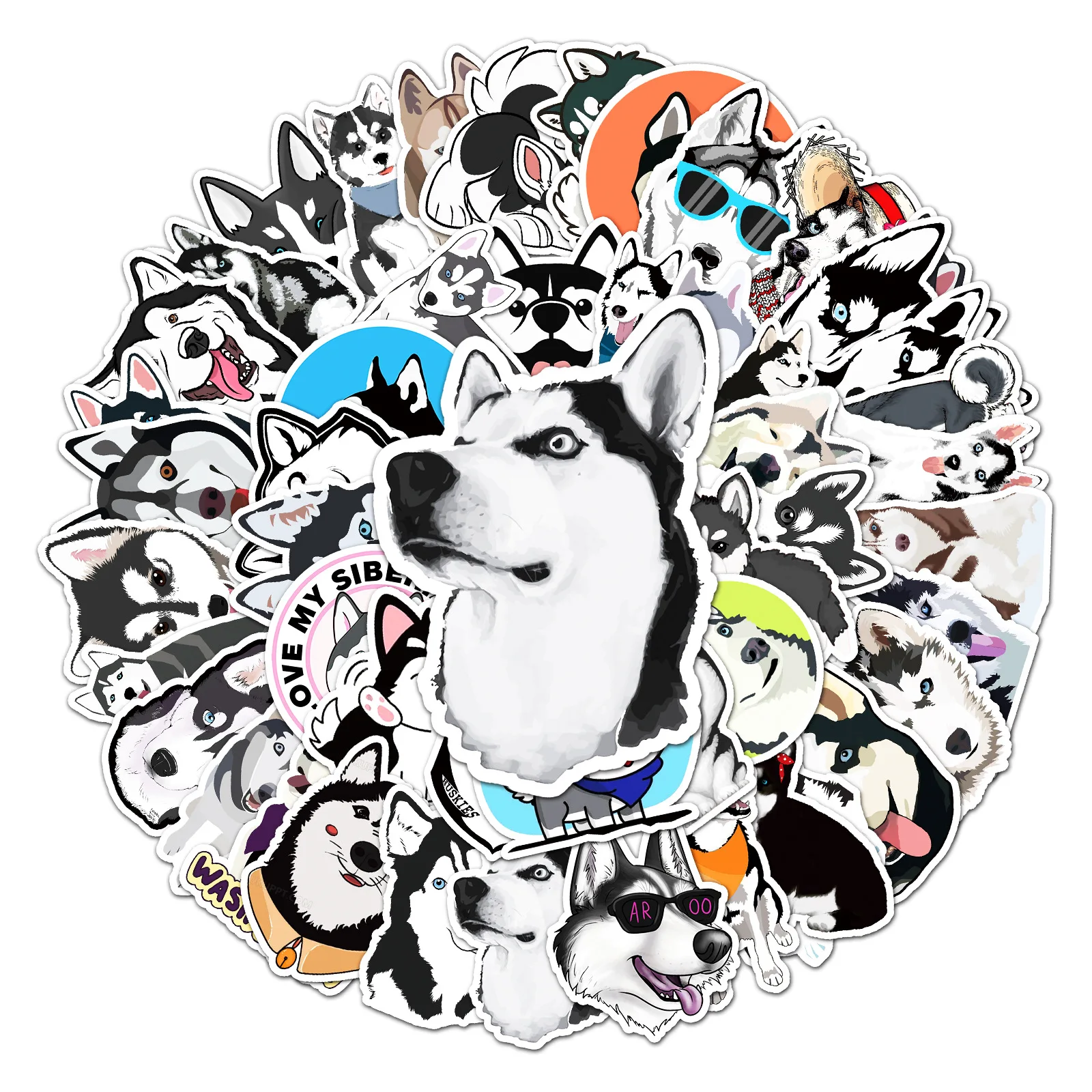 10/30/50PCS Trendy Husky Graffiti Sticker Cartoon Cute Animal Sticker DIY Skateboard Helmet Suitcase Sticker Waterproof Wholesal