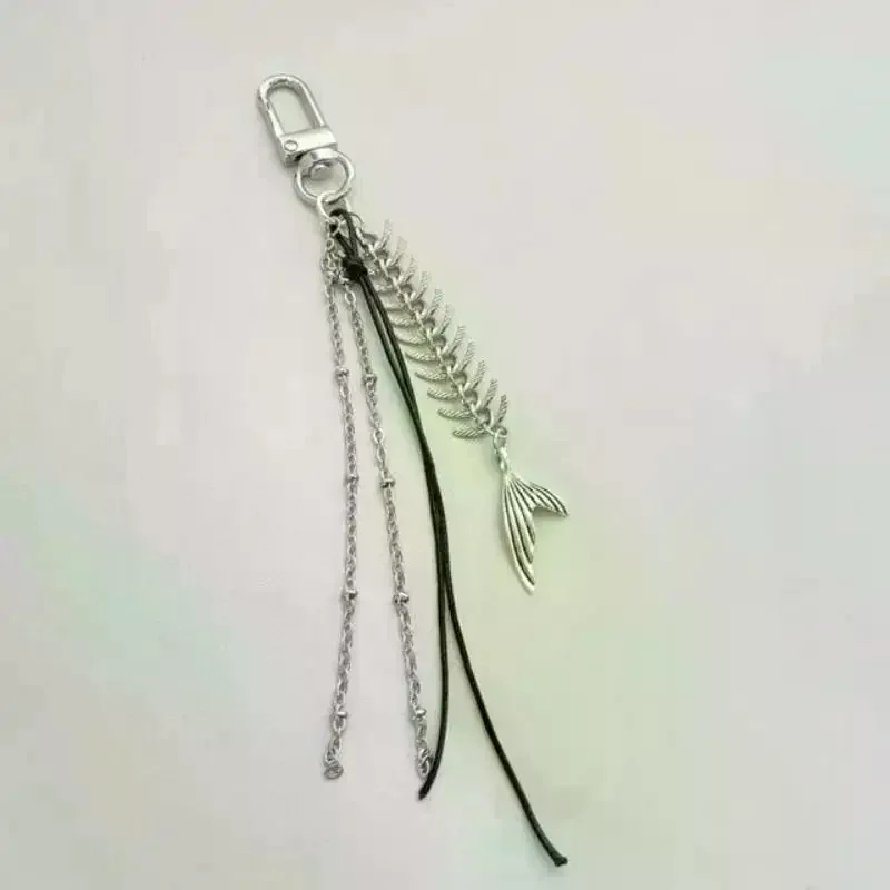 Punk Fish Bone And Tail Keychain Creative Fashion Weaving Rope Bead Pendant Backpack Decoration Pendant Accessories Gift