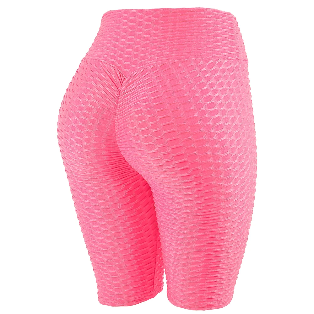 Summer Fitness Yoga Shorts Women Jacquard High Waist Sports Leggings Push Up Push Size Shorts Female Bubbles Running Short Pants