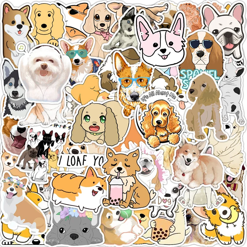 50 Cute Cartoon Dog Graffiti Stickers DIY Water Cups Computers Refrigerators Mobile Phones Aesthetic Decorative Stickers Decals