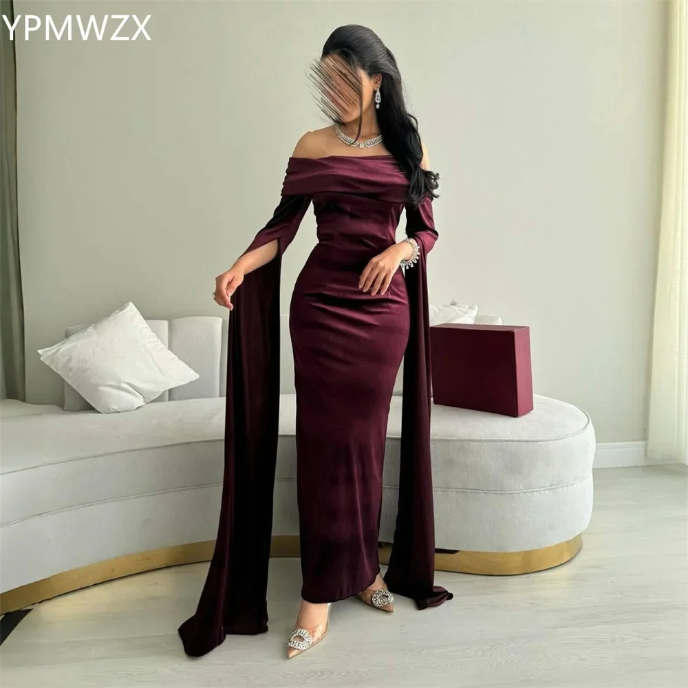 

Customized Evening Dress Formal Women YPMWZX Off-the-shoulder Column Floor Length Skirts Fold Shirred Bespoke Occasion Dresses P