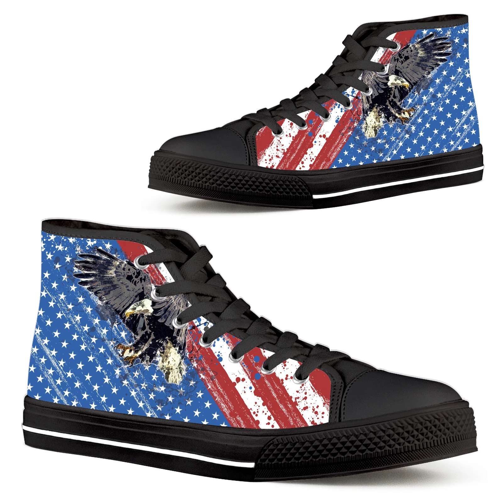 

ELVISWORDS Black Men's Canvas Sneakers American Flag Eagles Designer Shoes Comfort Lace Up Basketball Shoes Outdoor Shoes