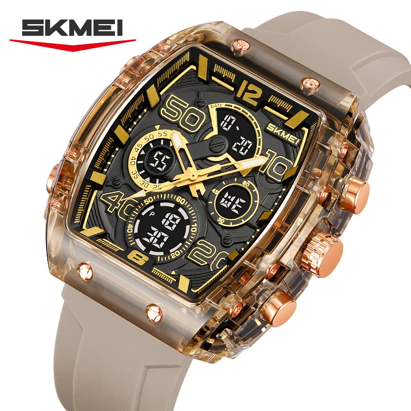 

SKMEI 2603 Chrono Countdown LED Light Sport Wristwatch for Youth Men's Tonneau Digital Watch Waterproof Silicone Strap 3Time