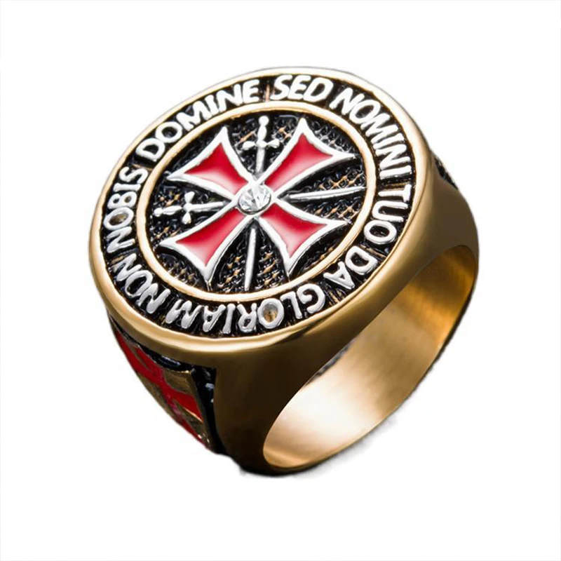 Domineering Knights Templar Rings For Men Silver Color stainless steel Red Cross Inlaid Cubic Zirconia men ring Jewellery Gift