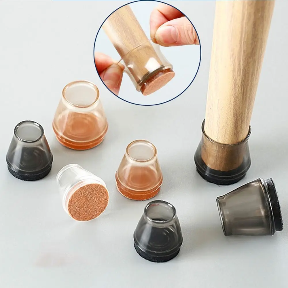 4pcs Round Chair Leg Protectors Caps No Scratches Transparent Floor Protector Silicone Reduce Noice Furniture Legs Cover Home