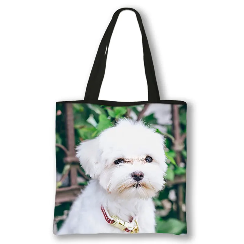 Kawaii Hungarian Vizsla / Maltese Dogs Print Shoulder Bag Women Casual Totes Bags Large Capacity Handbag Reusable Shopper Bags