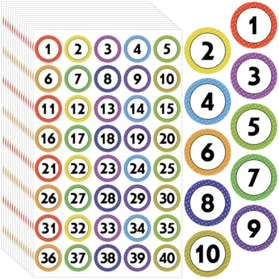 600 Pcs 1 Inch Number Stickers for Classroom 1-40, 15 Sheets 1