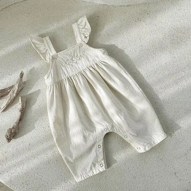 

2023 New Baby Girl Flower Embroidery Romper Summer Infant Sleeveless Jumpsuit Girls Fly Sleeve Overalls Baby Clothes 0-24M