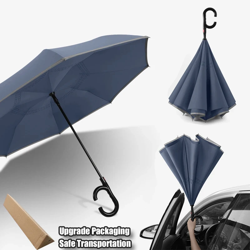 Creative Car-mounted Automatic Long-handled Reverse Umbrella C-handle Windproof Double-layer Umbrella Inverted Folding Umbrella