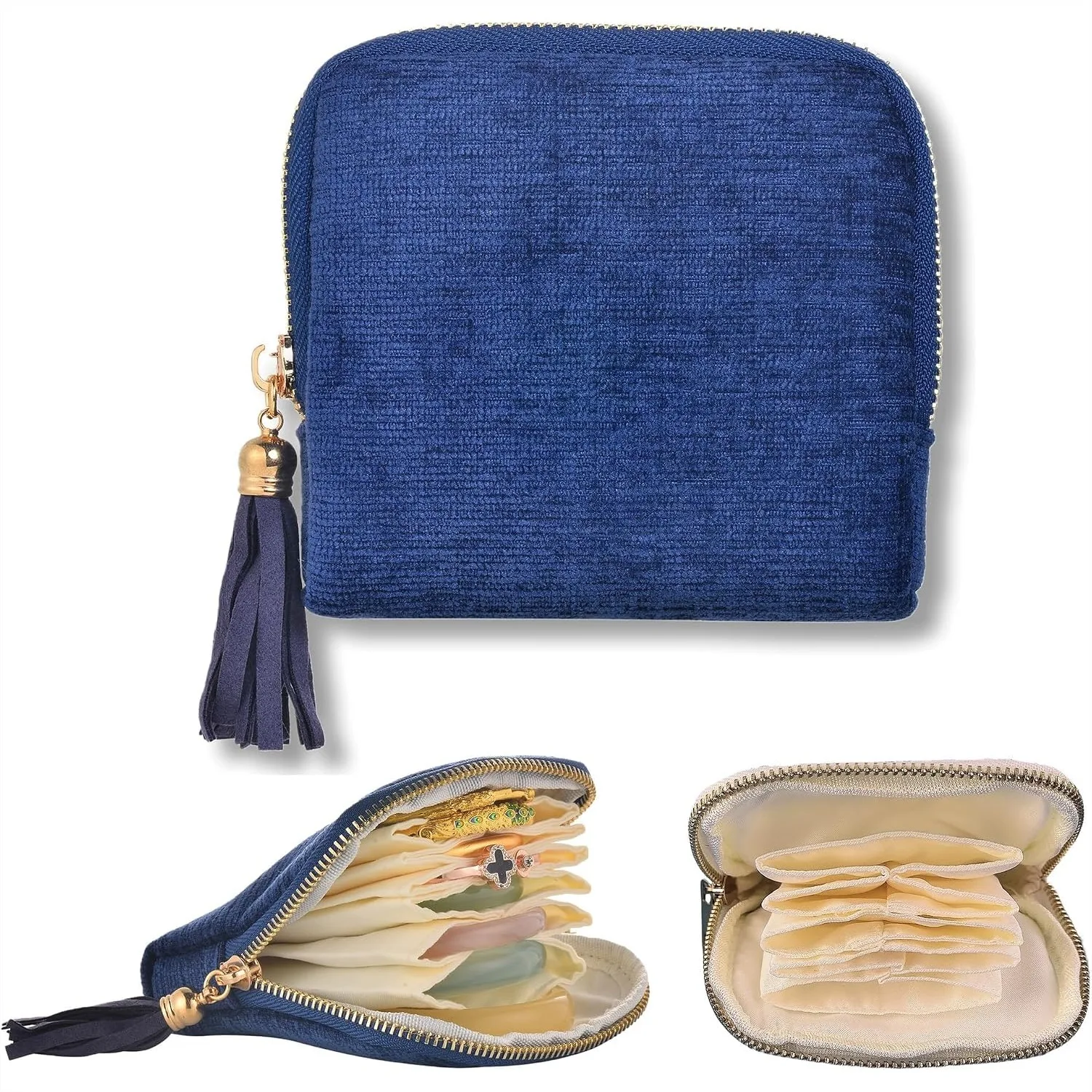 Small Travel Jewelry Case, Soft Velvet Organizer Pouch for Bangles, Bracelets, Earrings, Necklaces, Portable Jewelry Bag for