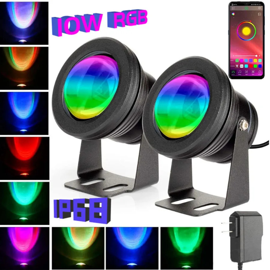 RGB APP Bluetooth Smart Landscape Light Outdoor Garden Fountain Pool Pond Spotlight Waterproof 10W RGB LED Underwater Lamps