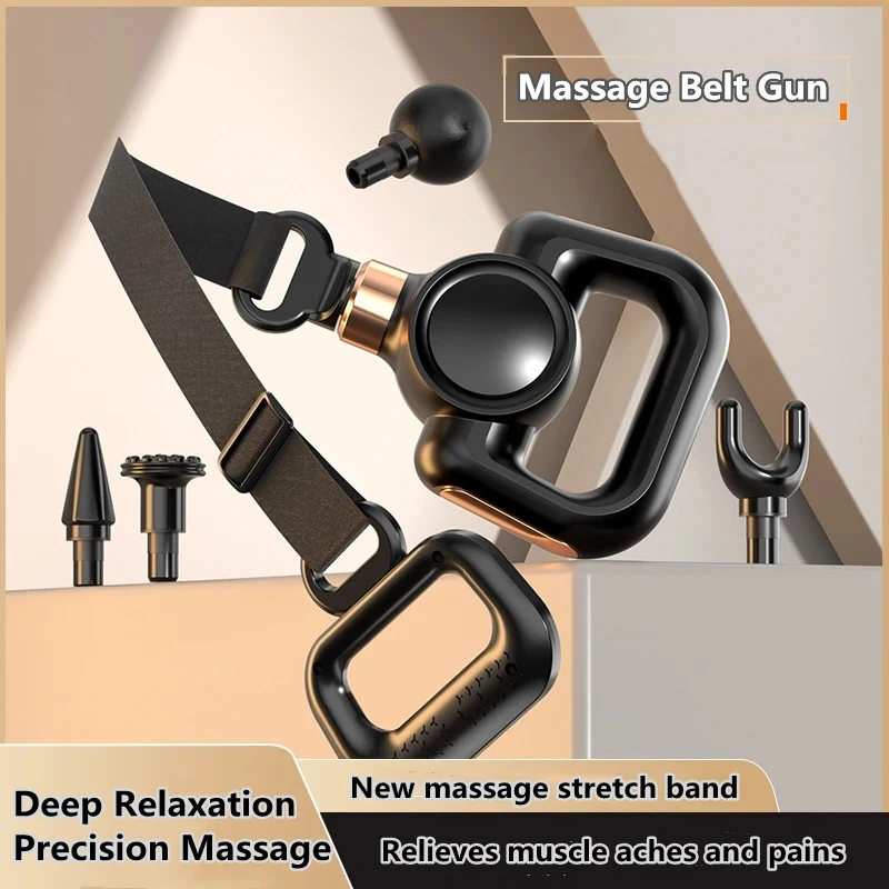 Exercise Bands Massager Gun Body Massage Fascial Gun Relief Fatigue Vibration Massager Muscle Deep Tissue Relax With 4 Head Belt