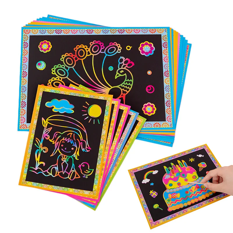 10/20 stücke Scratch Malerei Spielzeug Kinder DIY Handgemachte Kunst Cartoon-Muster Brillante Farben Zeichnung Spielzeug Kinder Geburtstag Geschenk TMZ