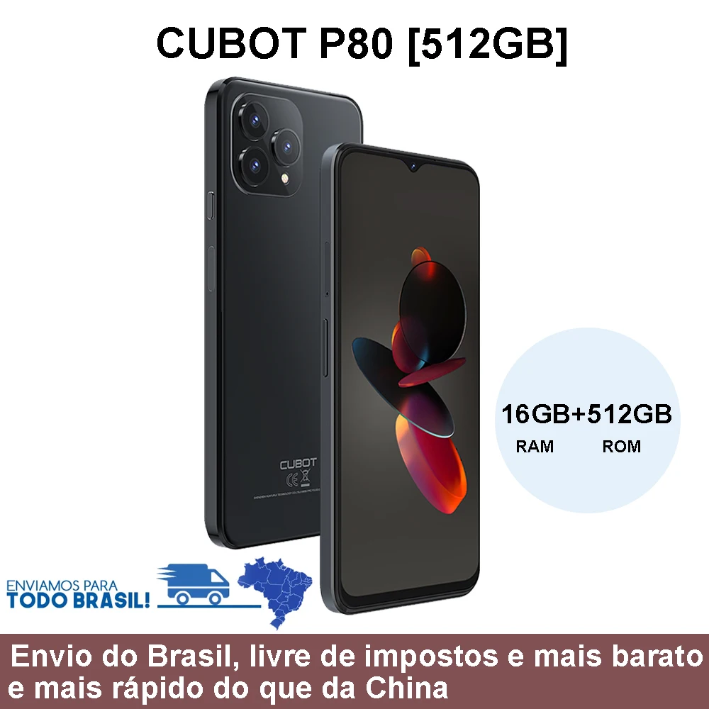 [Ship From Brazil] Global Version Smartphone Android Cubot P80 [512GB], 16GB RAM, 6.583