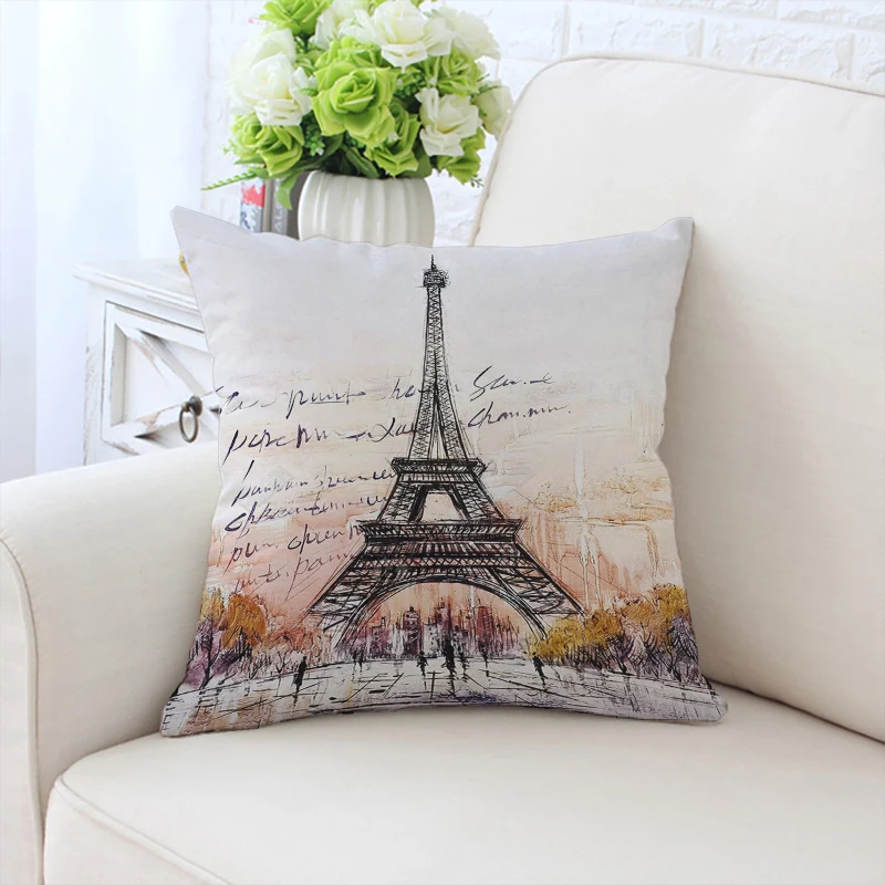 

40x40cm pillowcase Eiffel Tower pattern double-sided printed sofa cushion cover office chair comfortable waist cushion 50x50cm