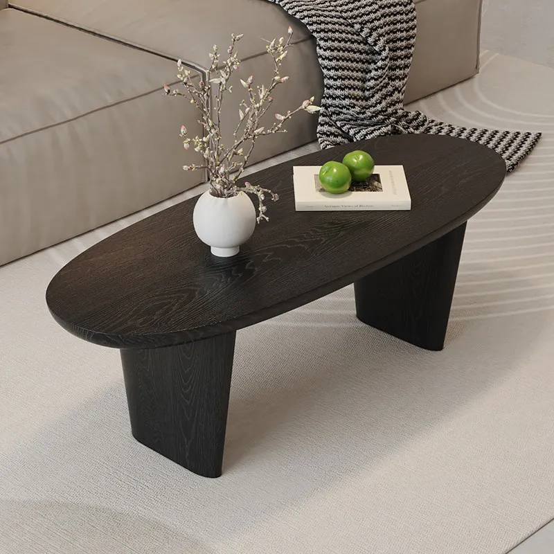 Mesa de centro Wabi Sansi de madera maciza negra, estrecha y larga, pequeña mesa de té de diseño medieval para sala de estar, simple, moderna y ovalada