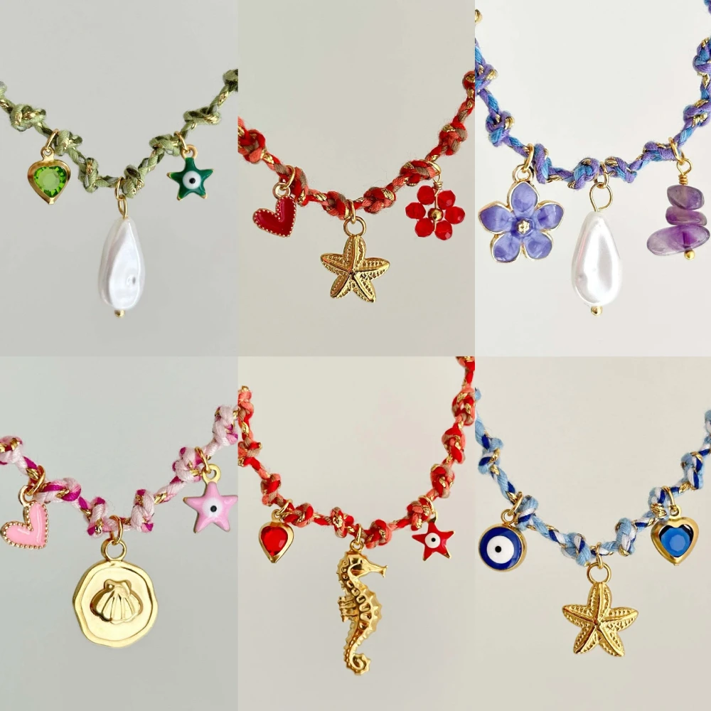 

Shell starfish butterfly turtle chili elephant pearl necklace DIY multiple pendant colorful rope gift