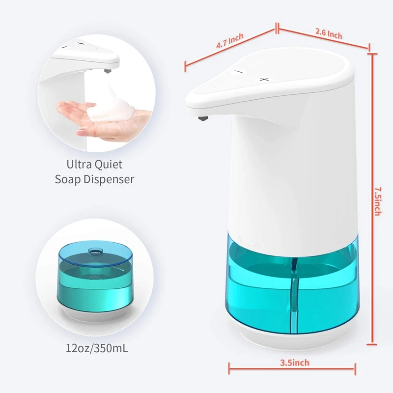 Dispensador automático de jabón espumoso para baño, dispositivo manos libres con batería, sin contacto, 12Oz/350Ml