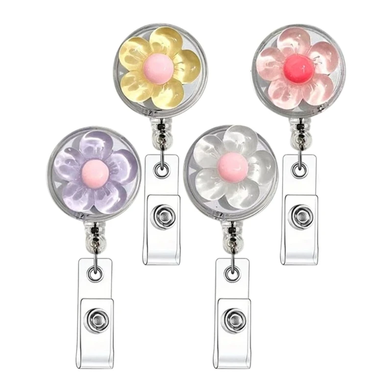 Retractable Identity Badge Holder With Flower Design Stretchable Back Clip Auto Return Mechanism For Work Card Office School
