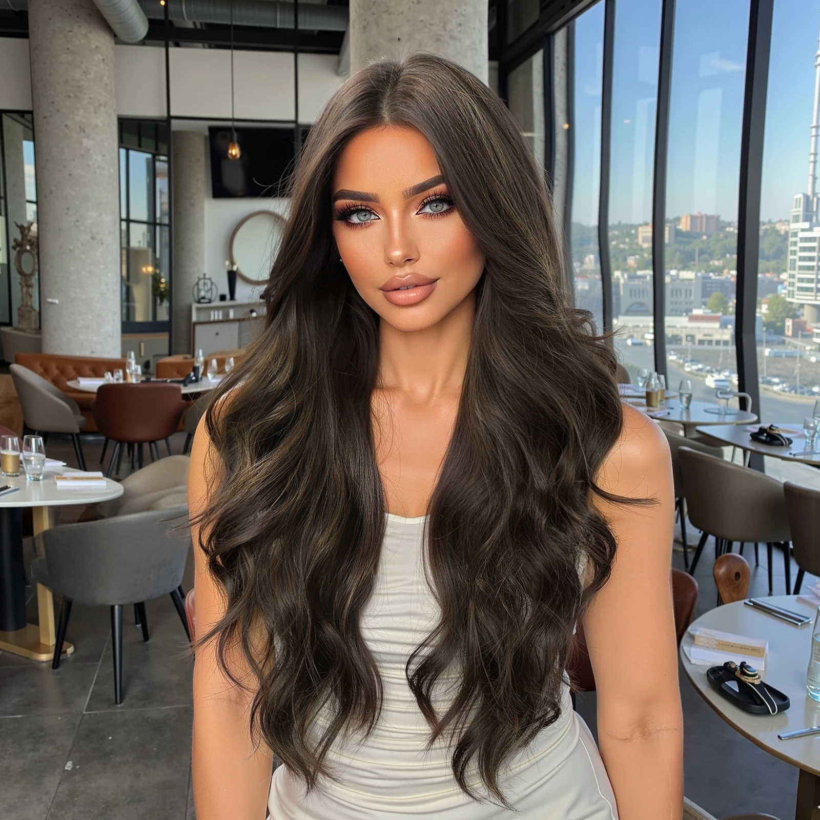 Peluca sintética de unicornio rubio, pelucas onduladas y rizadas marrones con flequillo, fiesta de Cosplay, uso Natural, fibra resistente al calor para mujeres y niñas