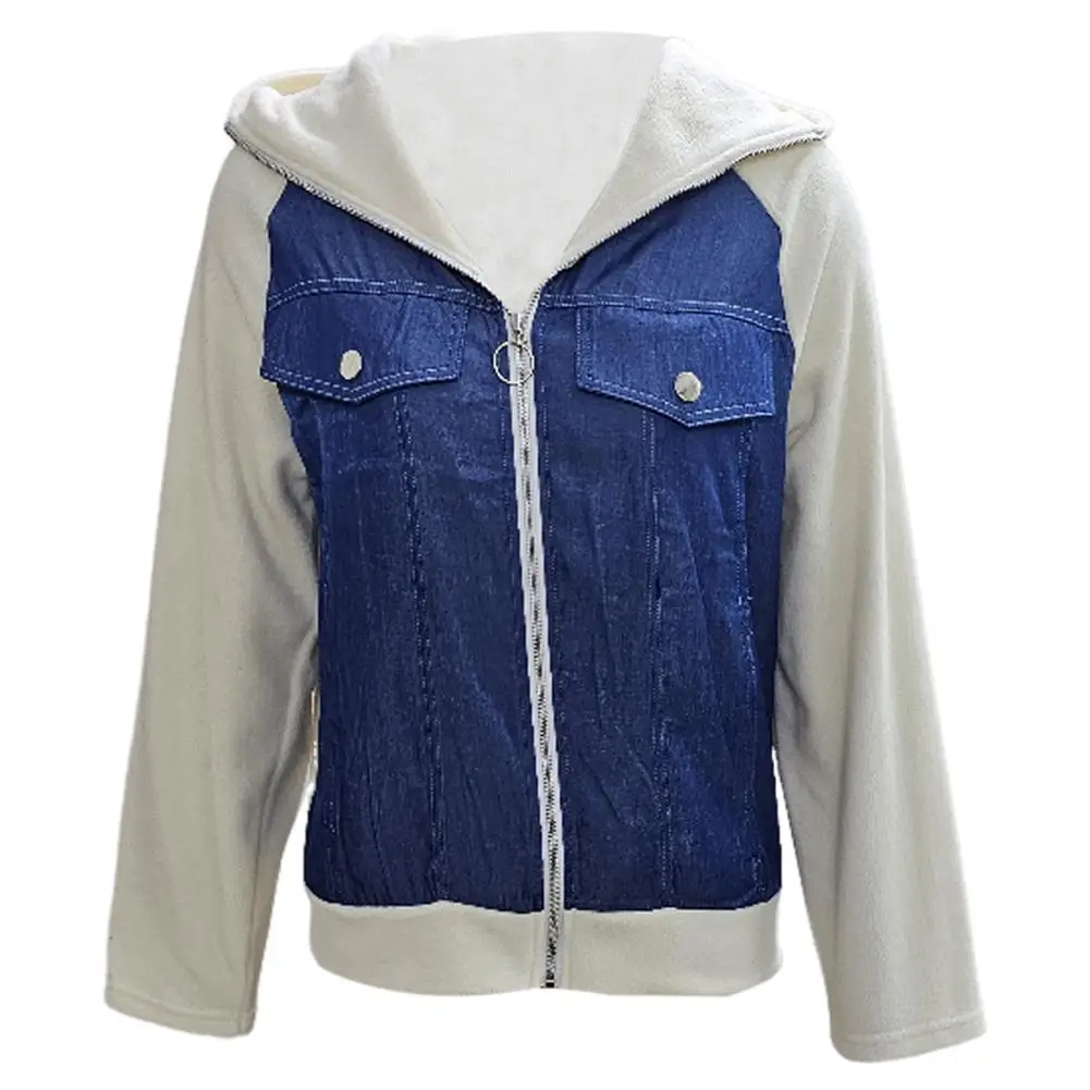 

Women Loose Coat Stylish Colorblock Hooded Jacket for Women with Zipper Closure Fake Chest Pocket Fashionable Fall for Wear