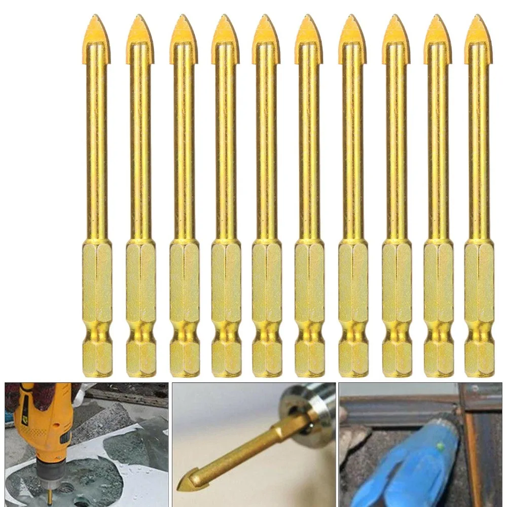Punta per forare piastrelle in vetro e ceramica, punta in metallo duro, apri fori, punta per piastrelle, utensile elettrico, 6 mm, 10 pezzi