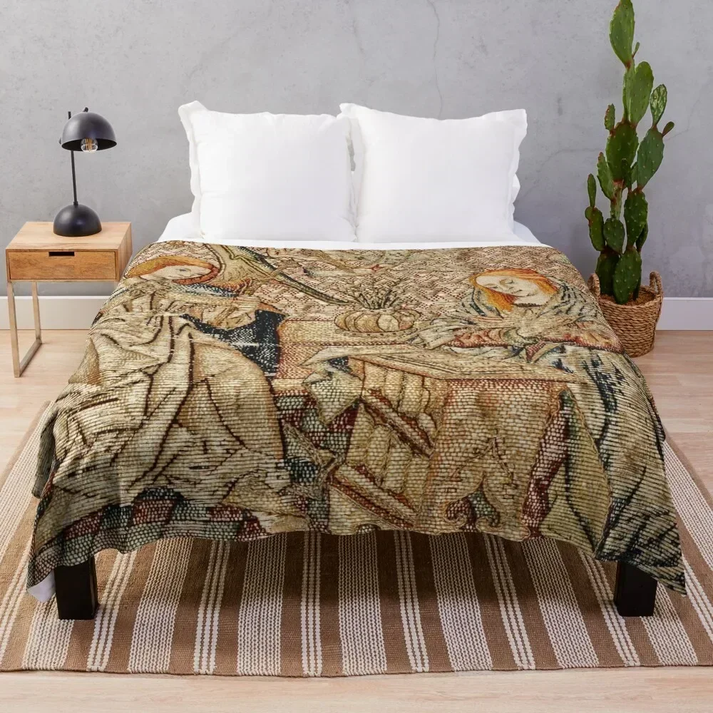 

Embroidery with the Annunciation Throw Blanket Warm Throw Blanket Gift for Anniversary