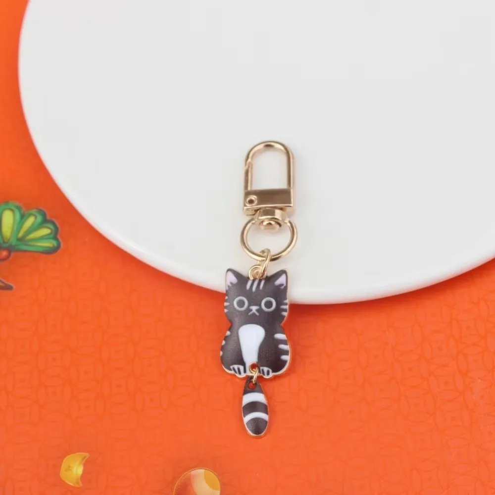 Personality Printing Animal Cute Keyring Originality Metal Cat Color Small Pendant Keychain Backpack Buckle Key Chain Ring Gift