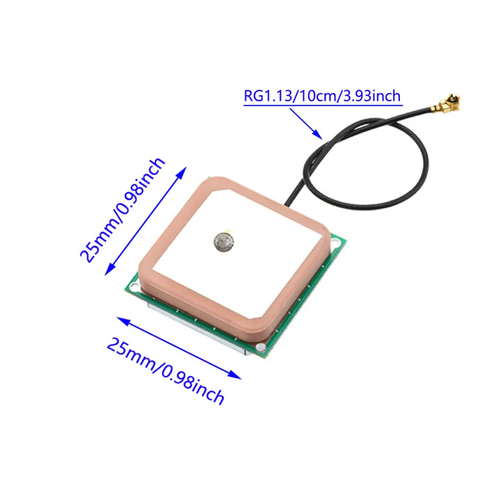 GPS 액티브 내부 안테나, 28db 고이득 세라믹 안테나, IPEX 커넥터, 1.13 케이블, 10cm 길이, 25x25x2mm