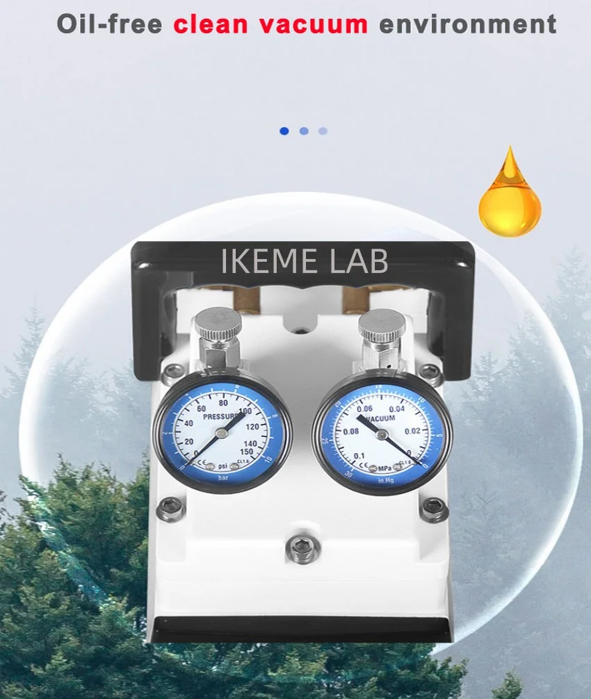 IKEME Oil-free Diaphragm Vacuum Pump Adjustable Pressure Positive And Negative Pressure Lab Filter Pump Chemical Analysis 220V