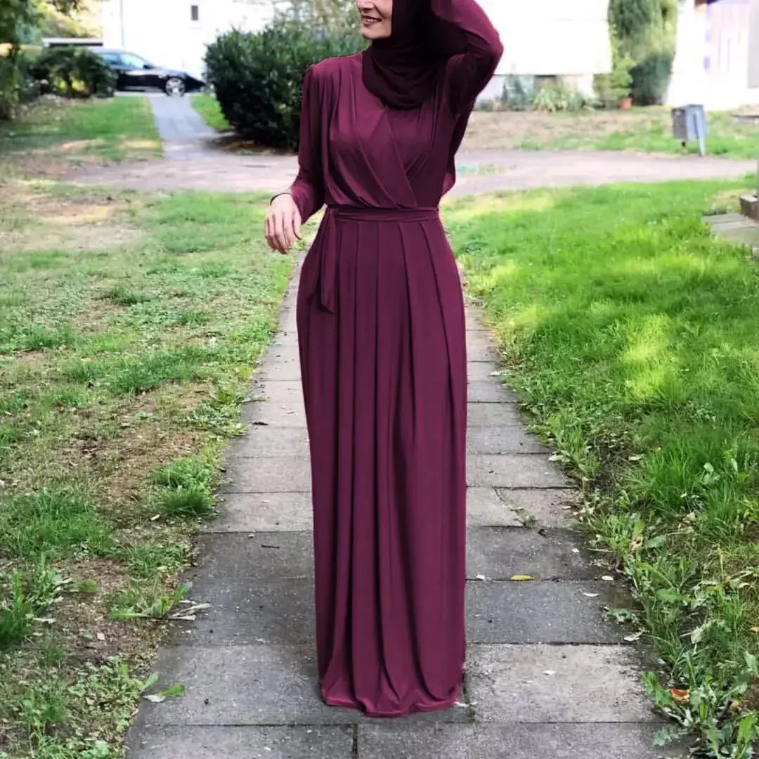 

Saudi Muslim Casual Dress Abaya Floor-length Dress Women Middle East Abaya Dress Islamic Clothing Solid Color Turkey Caftan Hija