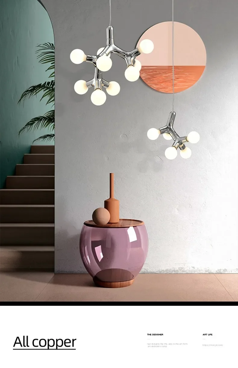 Postmodern LED Chandelier Lighting Copper Dining Room Island