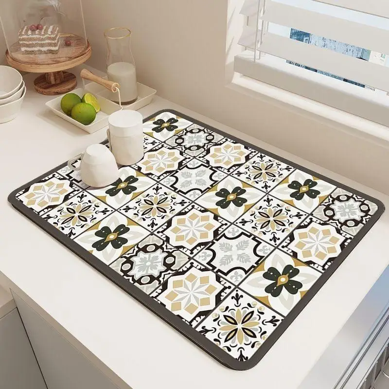 Retro Bohemian Pattern Diatom Pad Water-absorbing Pad Kitchen Coffee Machine Absorbent Drainage Pad Tableware Cup Drying Mats