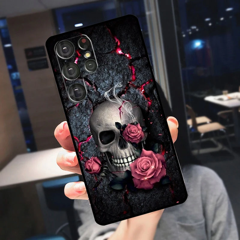 Gothic Fashion Skull Case For Samsung Galaxy S22 S21 S23 Ultra S8 S9 S10 Note 10 Plus Note20 Ultra S20 FE Cover