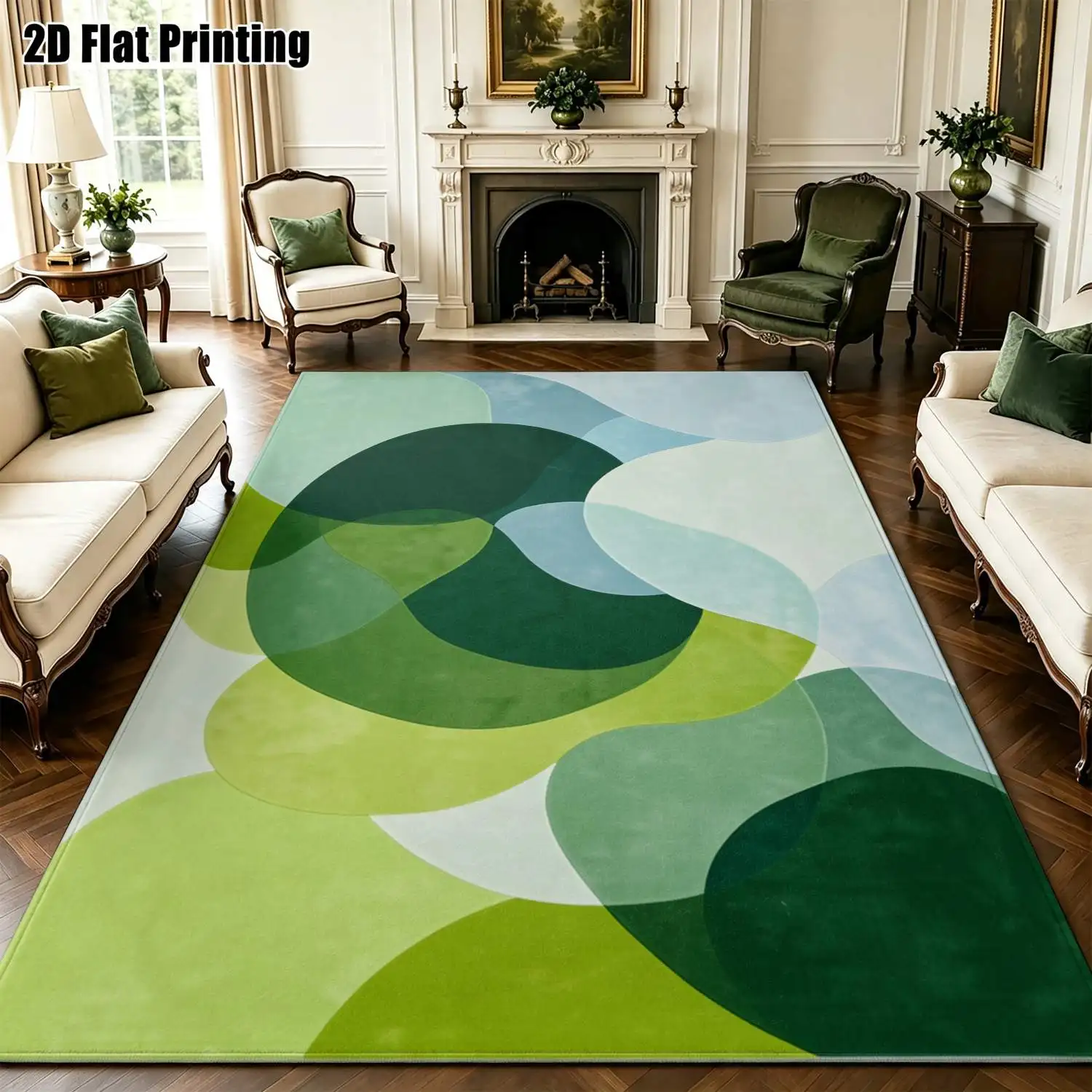 1Pc 2D Printed Carpet: Fresh Green & Blue Abstract Geometric Patterns, Nordic/Instagram-Style, Modern Minimalist, Home Decor, Multi-Size, Machine Washable, Perfect for Entrance, Dining, Foyer, Bedroom, Living Room