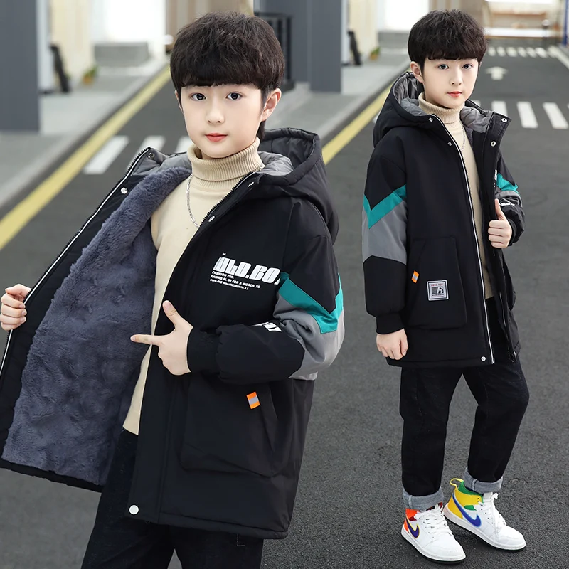 

Trendy Fce Lined Cotton Jaet for Boys Mid-Length Coat Youthful Polyester Fiber Zipper Closure Casual Print Design