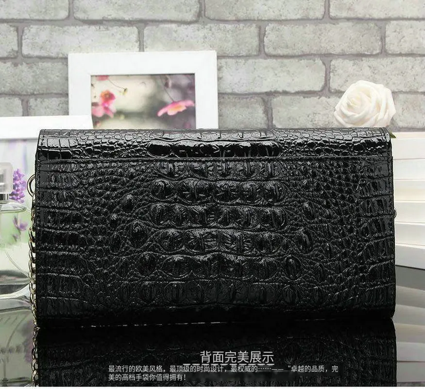 Luxury Designer Genuine Leather Cowhide Women Bag Single Shoulder Sling Chain Crocodile Grain Flip Cover Evening Clutch Handbag