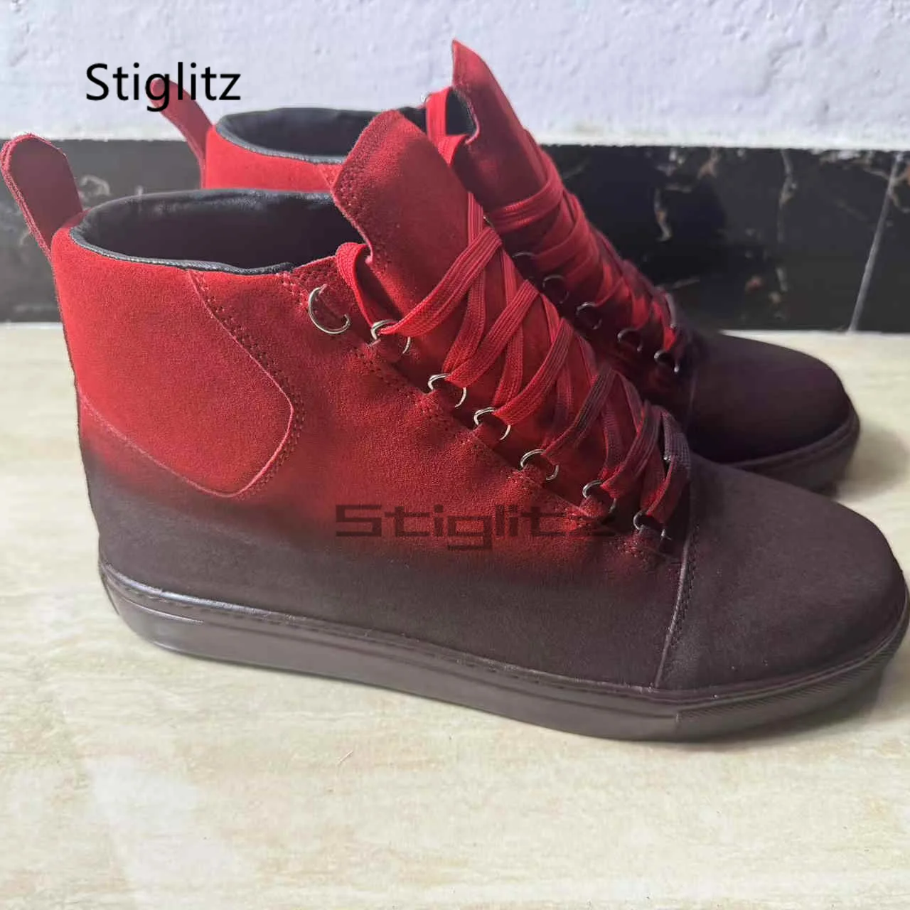 أحذية رياضية مطلية بالرش الأحمر للرجال أحذية رياضية عالية الجودة غير رسمية بألوان مختلطة وأربطة أحذية رياضية عصرية متعددة الاستخدامات للرجال #5