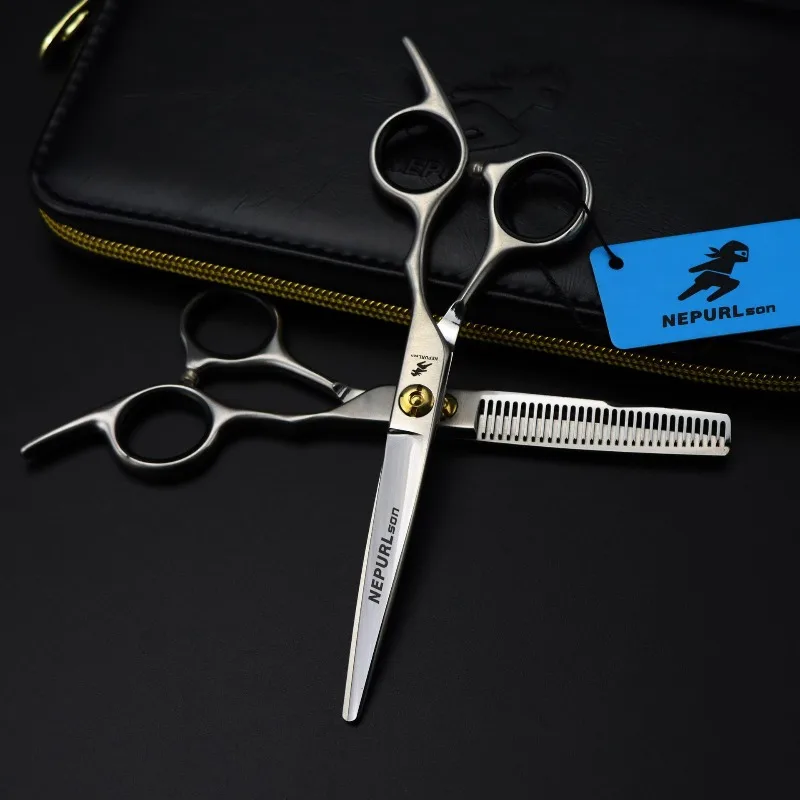 NEPURLson 6.0inch JP440C high-end matte finish hair scissors cutting and thinning scissors  sharp beauty durable for right hand