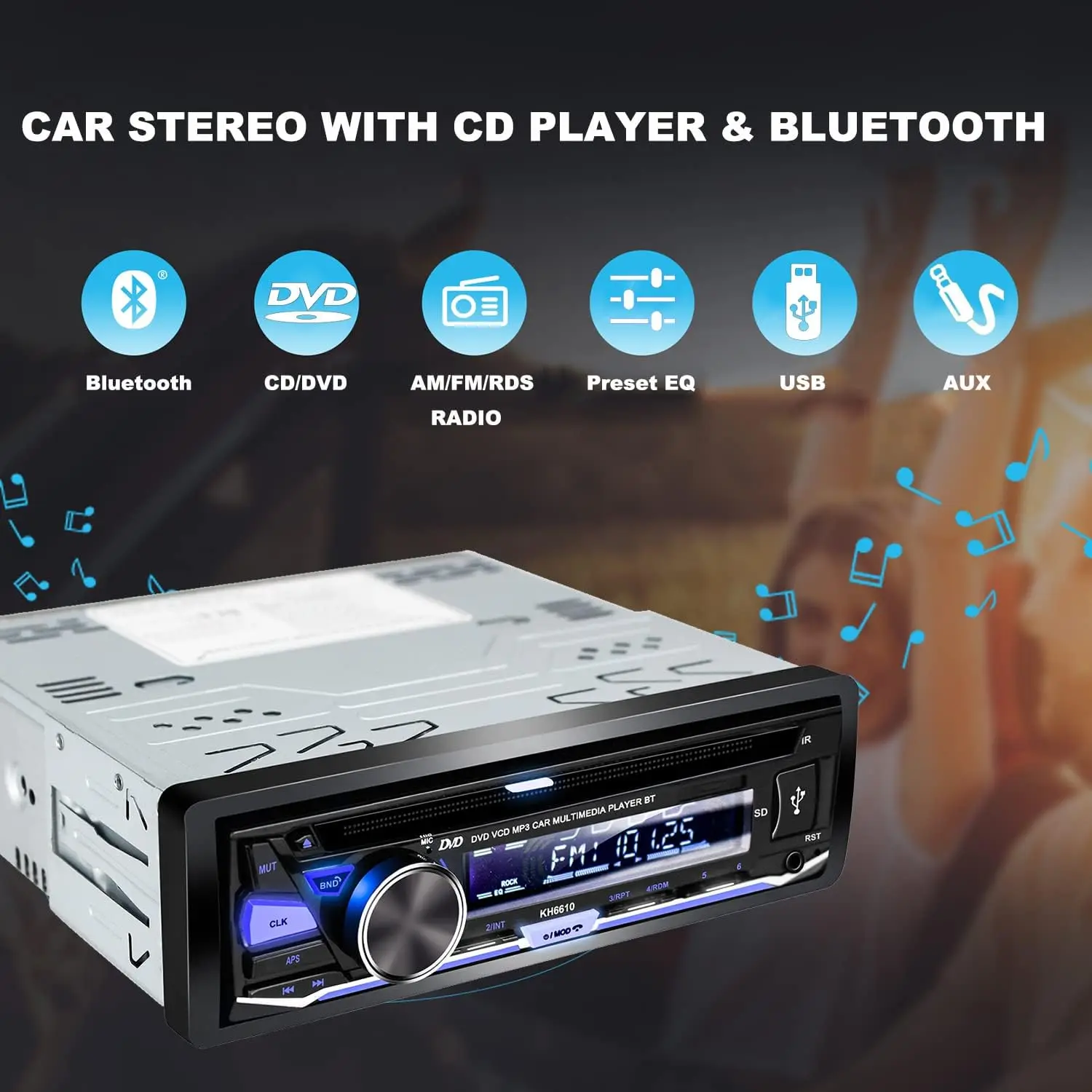 Autoradio singolo Din con lettore CD/DVD |   Bluetooth |   Radio FM/AM/RDS |   Ricevitore audio USB SD AUX